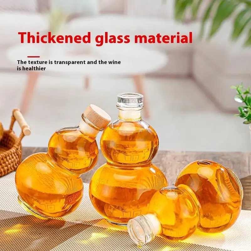 

Transparent Gourd Shape High Borosilicate Glass Wine Bottle Heat-resistant Glass Empty Bottle With Lid Milk Tea Bottle Cold Brew
