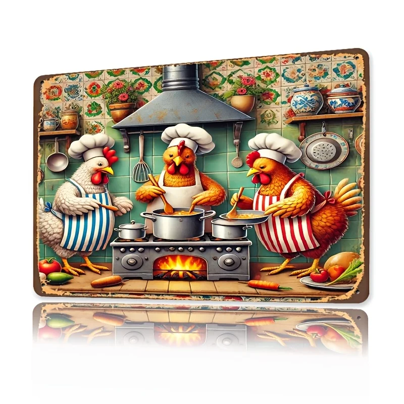 

Funny Chicken Chef Metal Sign - 8x12 Inch 2D HD Print for Kitchen, Bar, Garage Decor