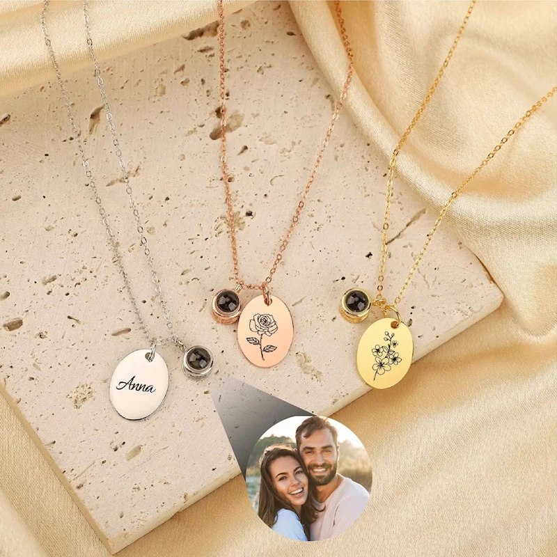 

Custom Projection Necklace, Birth Flower Pendent Necklace, Anniversary Gift for Women, Custom Photo Necklace Personalized Gifts