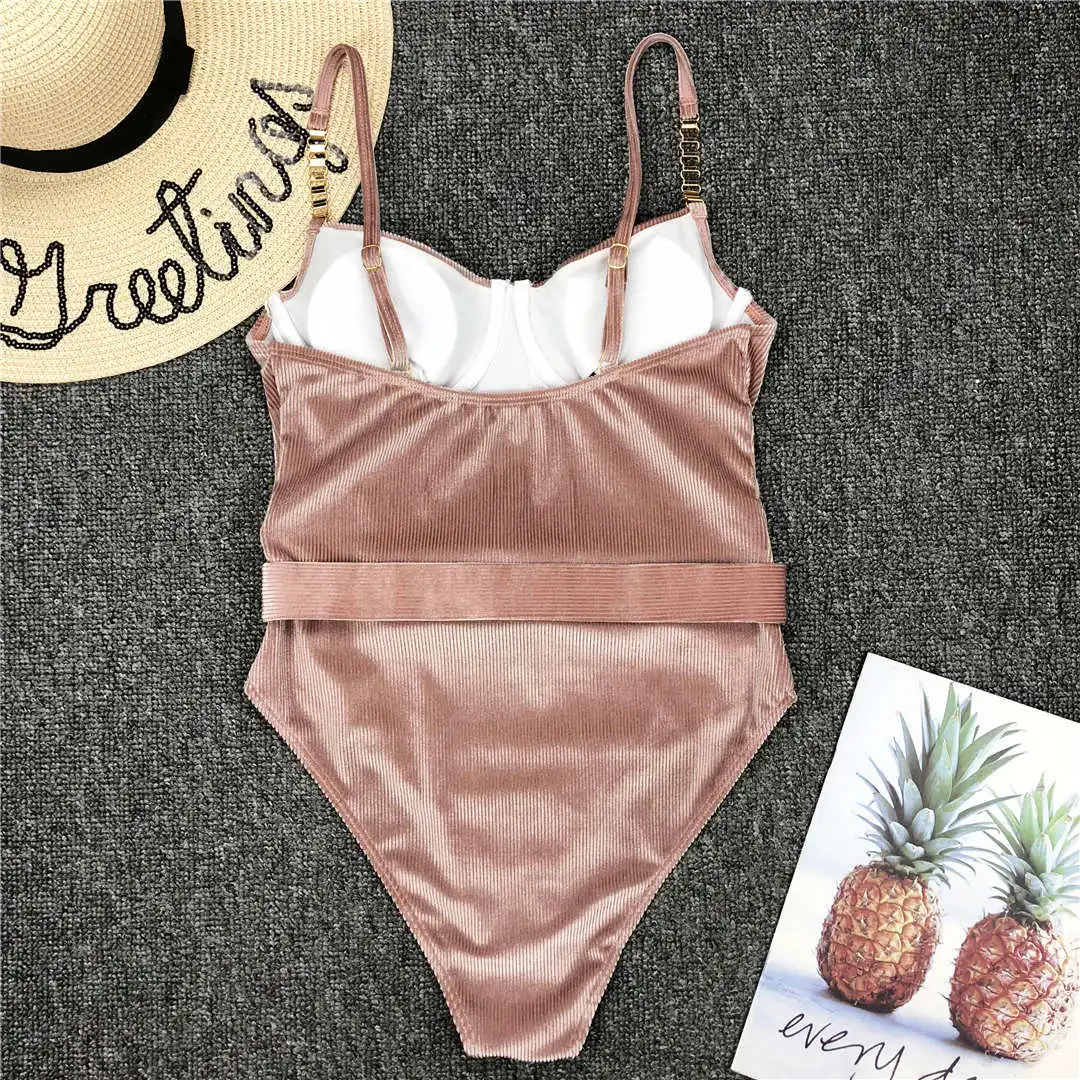 NEU Sexy Badeanzug mit Gürtel, gerippt, für Damen, einteiliger Badeanzug, Damen-Badebekleidung, Bodysuit, Strand V1778 – Detail 40