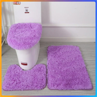 3PCS/set Solid Color Bathroom Mat Set Fluffy Hairs Bath Carpets Modern Toilet Lid Cover Rugs Kit Rectangle U-shape Floor Mats