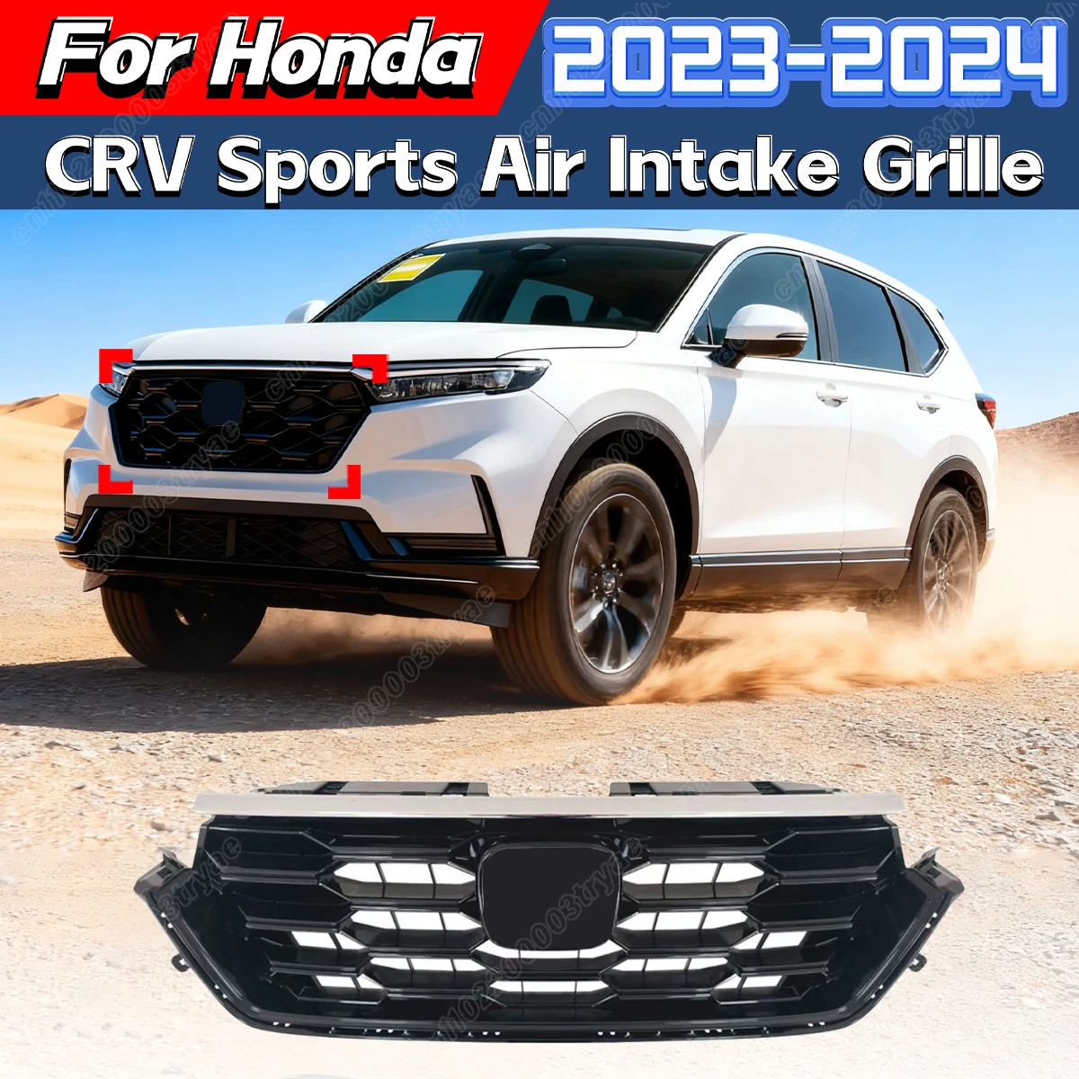 

For Honda CRV CR-V 2023 2024 Auto Front Bumper Hybrid Version Radiator Intake Grille Chrome Decorative Racing Water Tank Cover