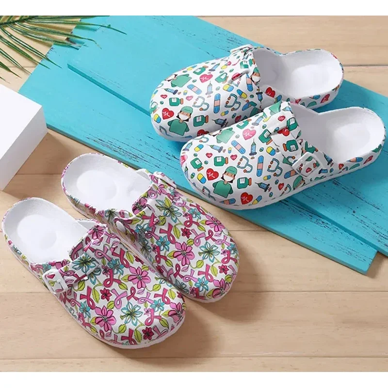 Cute Print Medical Shoes Unisex Non-slip Nurse Clogs Nurse Surgical Slippers EVA Laboratory Doctor Clogs Dentist Work Slippers