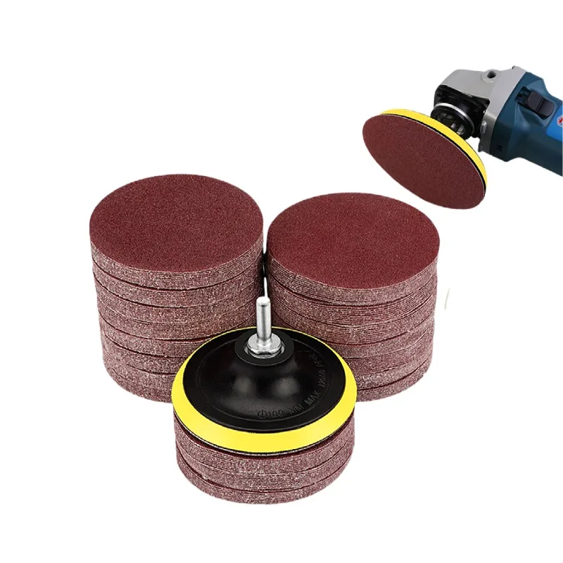 20PCS 4 Inch 100MM Aluminum Oxide Dry Sandpaper Sanding Discs Hook Loop For Stone Round Red Disk Sand Sheets Disc Self Adhesive