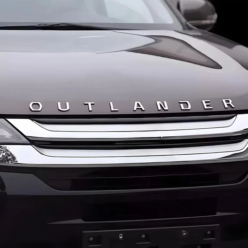 Car 3D ABS Car Front Hood Outlander Logo Stickers Label For Lancer Pajero ASX Outlander Eclipse Galant Mirage Triton Accessories - view 3