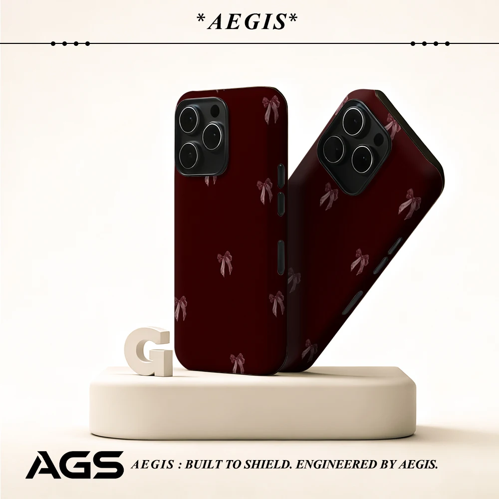 

Бордовый чехол для телефона с бантиком для IPhone 17, 16, 15, 14, 13, Pro Max Plus, одинарный двухслойный прочный чехол