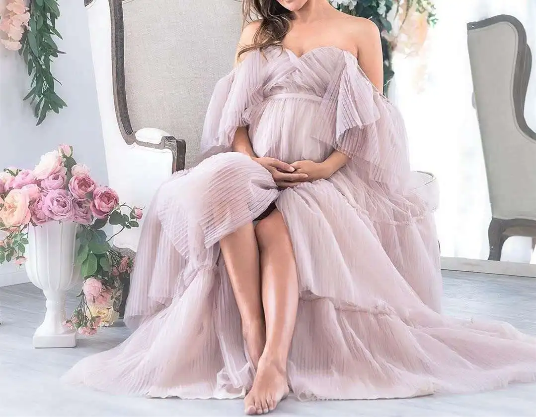 Elegant Sleepwear Women Bathrobe Off Shoulder Ruffles Wedding Bridal Robe Customize Nightgown Pajamas