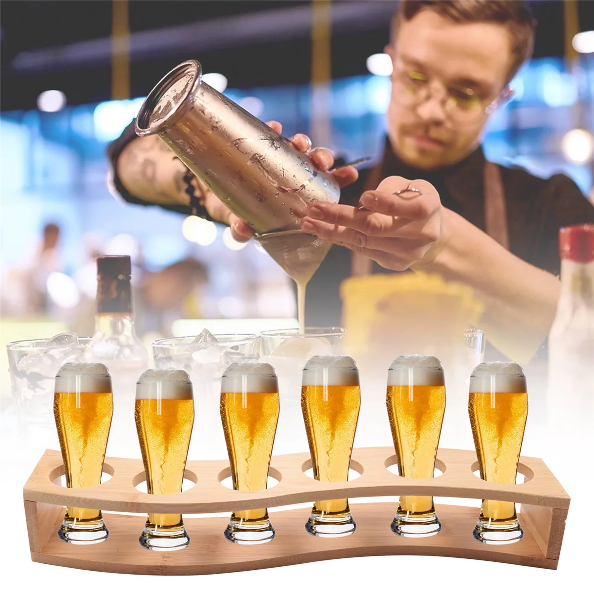Porte-verre à liqueur en bambou, ensemble de verres à liqueur 6 pièces, parfait pour la fête, bar Porte-verre à liqueur Set-1Oz/30ml