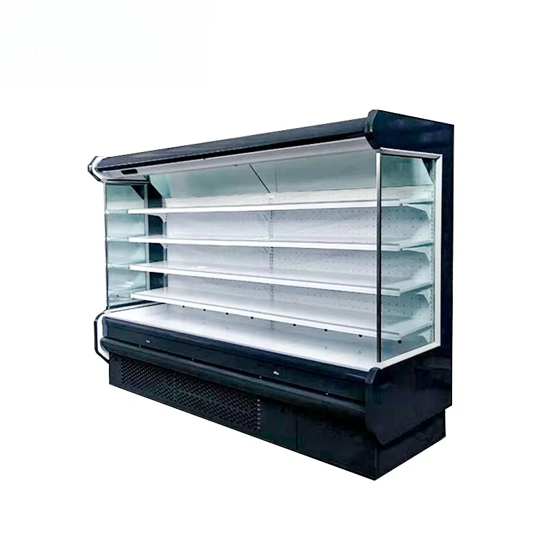 Remote Multi Deck Upright Air Curtain Display Chiller, Beverage Cooler Machine for Supermarket, 4 Shelves, Energy Efficient