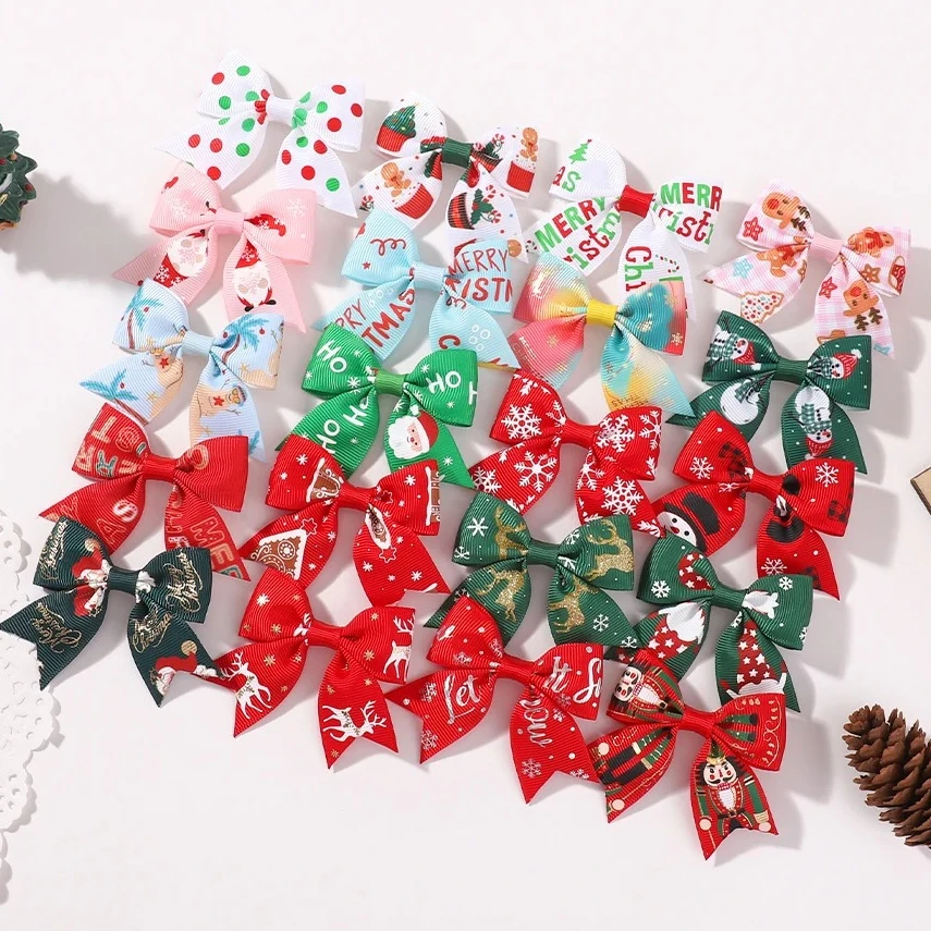 

10pcs/set 2.4'' Christmas Cheer Bowbots Hair Clips for Baby Girls Festive Santa Snowflake Hairpins Headwear Hair Accessories