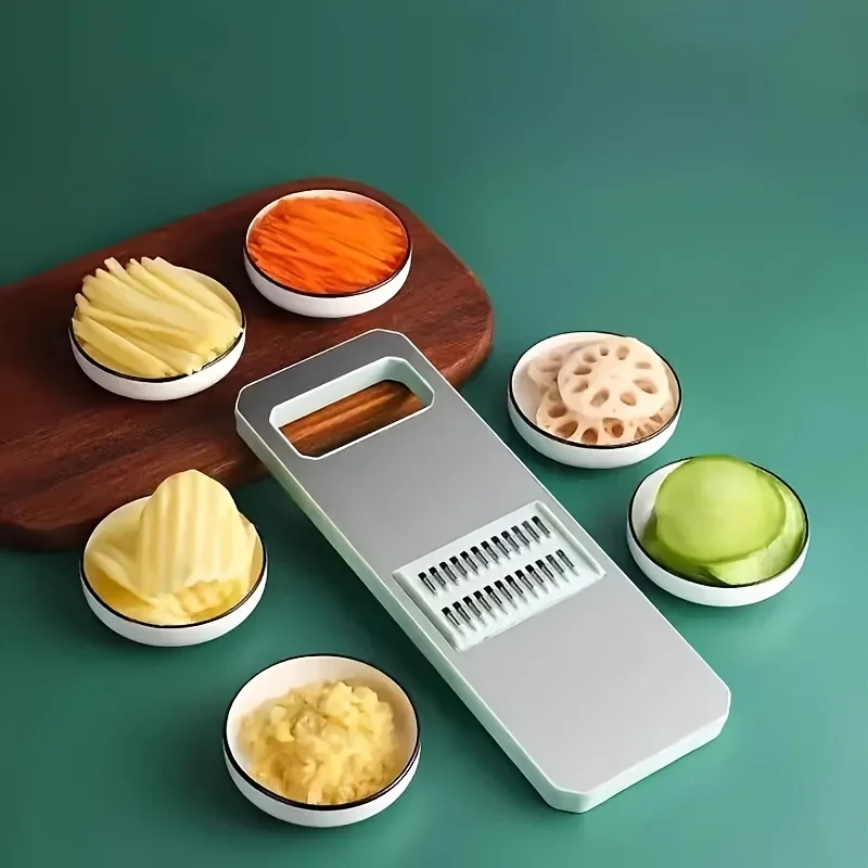 7pcs Stainless Steel Multi-Function Vegetable Slicer And Grater Set with Interchangeable Blades, Manual Kitchen Gadget Tool Kit