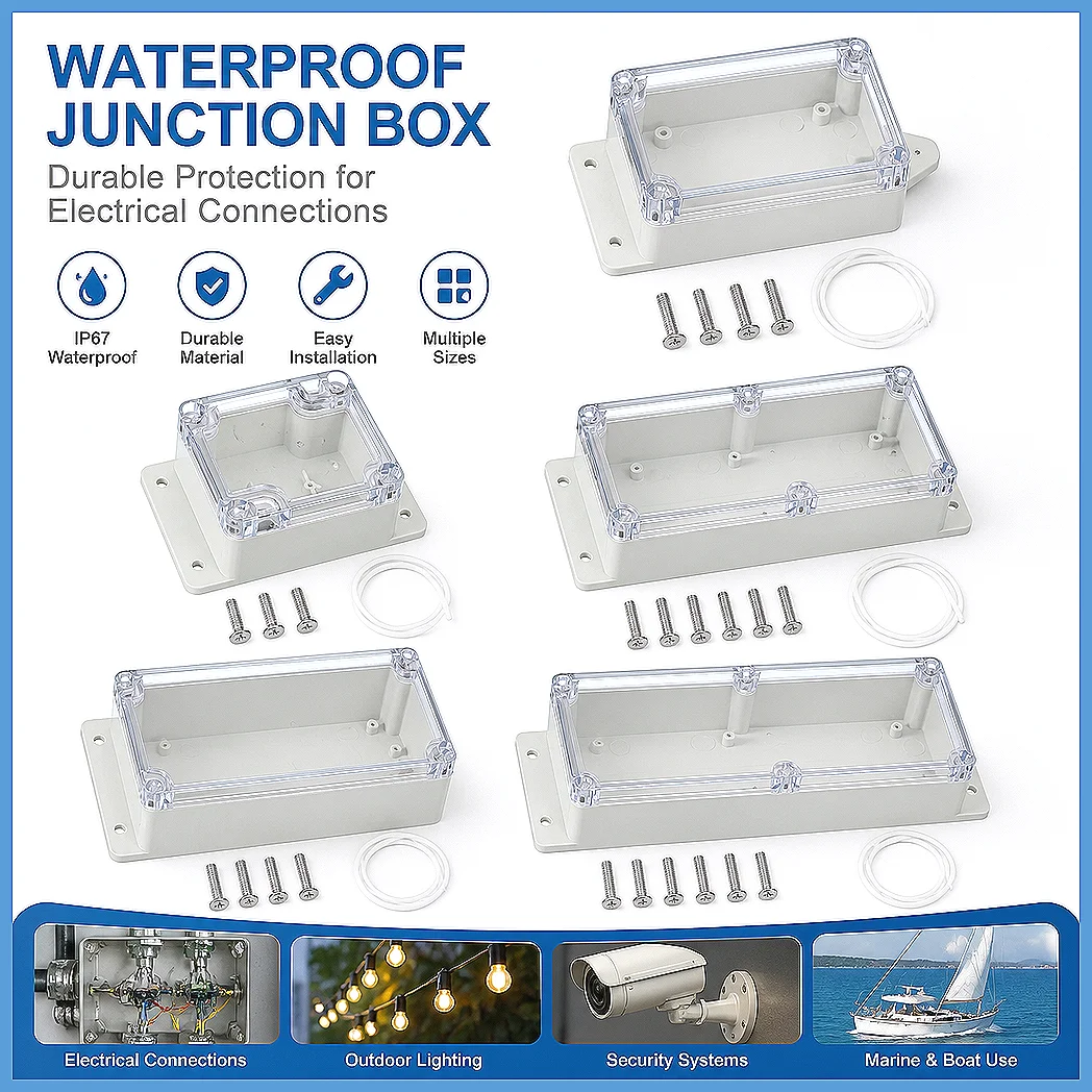 Waterproof ABS Plastic Junction Box Electrical Project Enclosure with Mounting Plate, Outlet Plug Cover Cord Protector for In