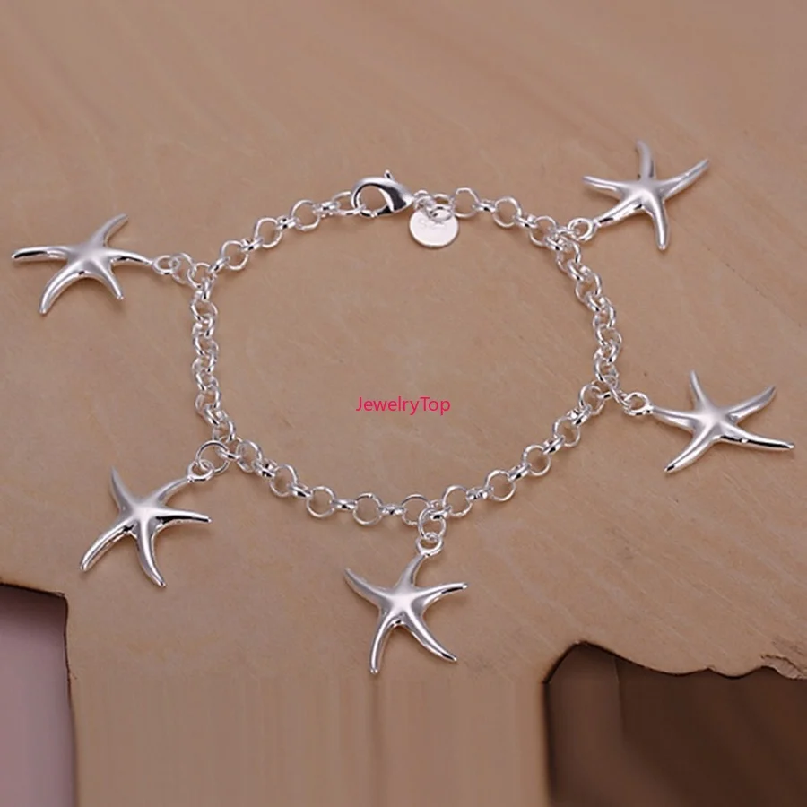 

beauty fashion top quality 925 Sterling Silver Jewelry charm stars Bracelets Cute chain for women lady gifts JSHH193