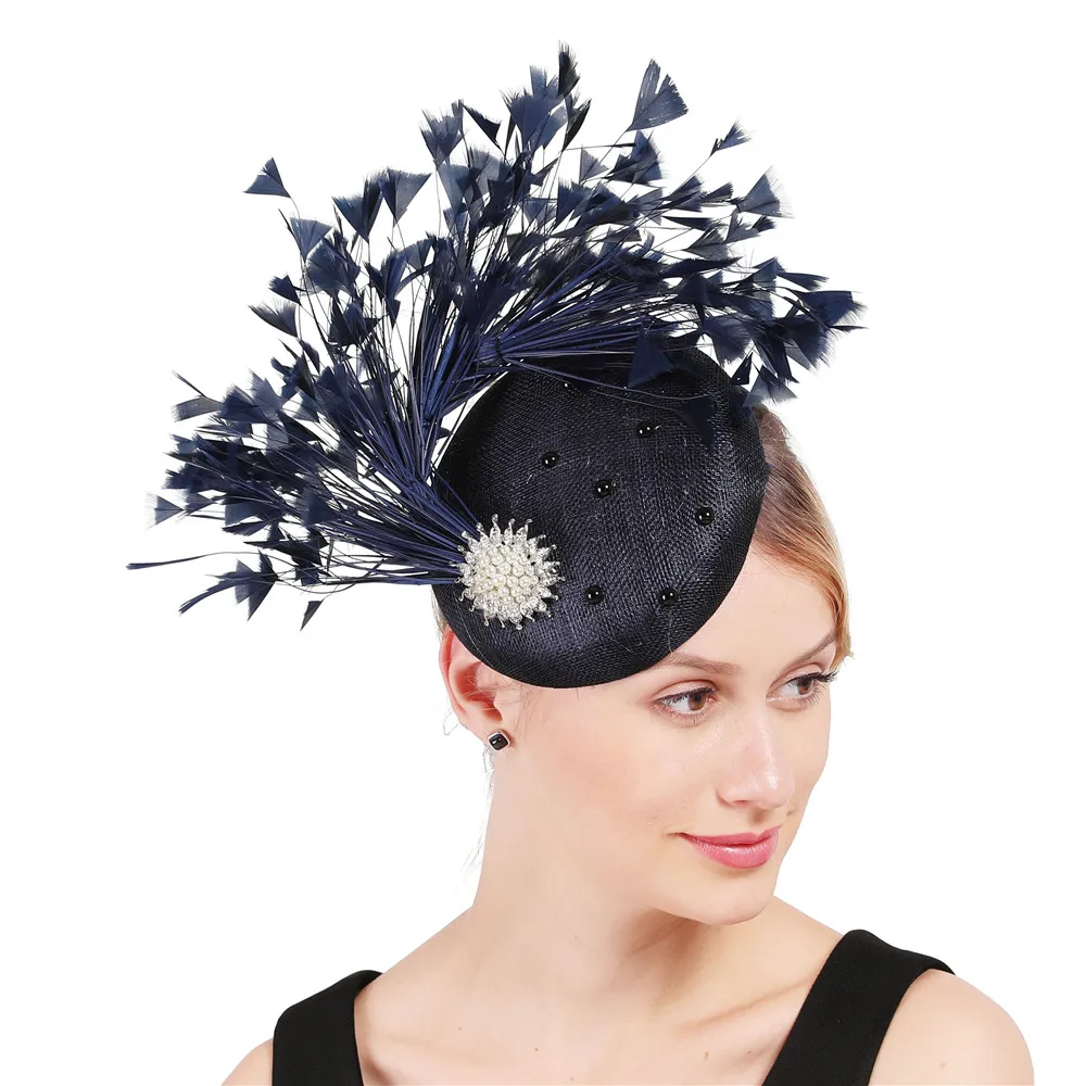 Sinamay Fascinator Hats Elegant Ladies Wedding Headwear With Fancy Feather High Quality 4 Layer Lady Occasion Millinery Caps