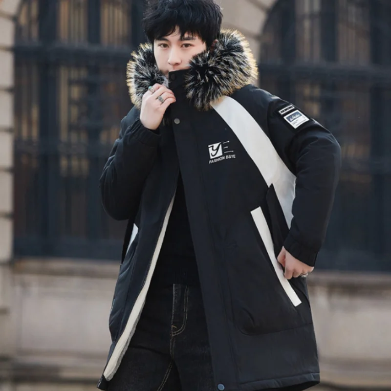 معطف رجالي سميك مبطن بالصوف متوسط الطول، سترة رجالية مبطنة بالصوف، سترة مع ياقة من الفرو #3