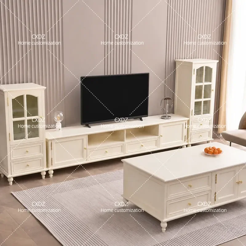 Solid Wood Wine Cabinet Cream Style Dining Sideboard with Transparent Single Glass Door American Light Luxury Living Room