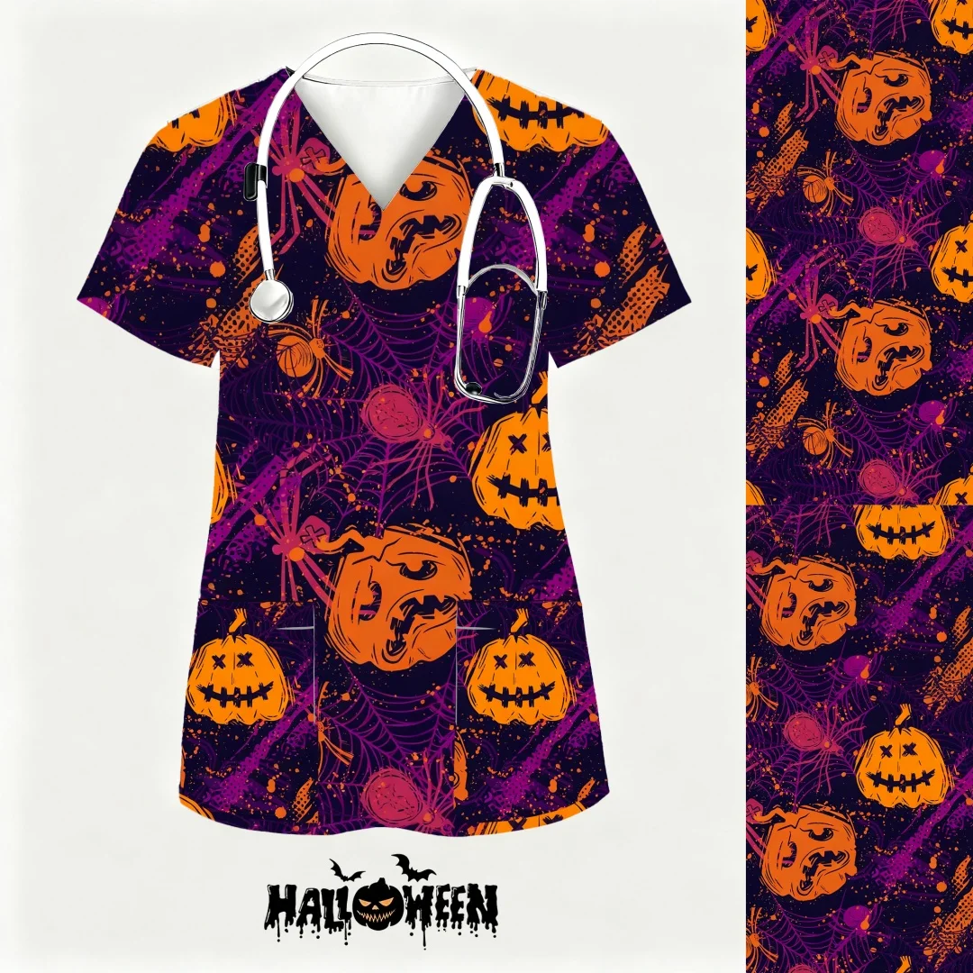 المئزر السريري امرأة العمل موحدة طباعة المجمدة قصيرة الأكمام الخامس الرقبة القمم ممرضة موحدة امرأة ممرضة موحدة ملابس العمل