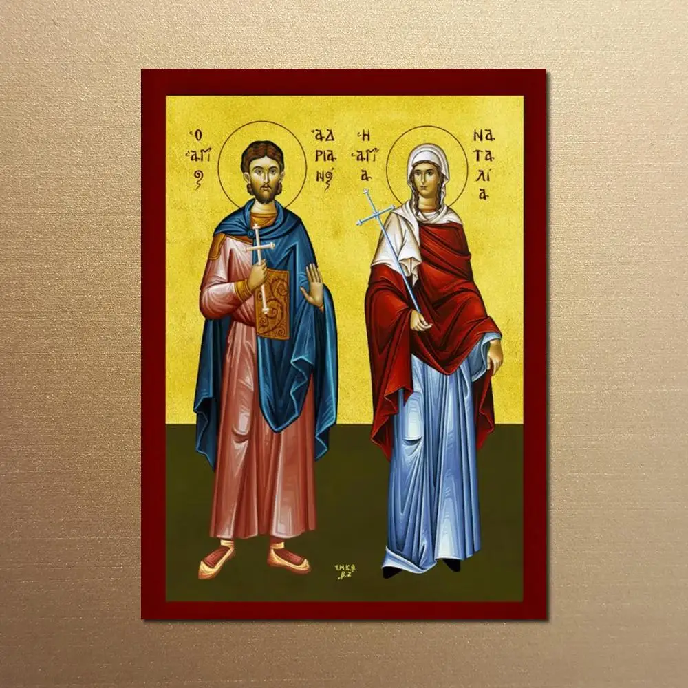 St Adrian and Natalia icon Canvas Prints Greek Orthodox Religious Artwork Poster Printed Picture Byzantine Wall Art Home Decor