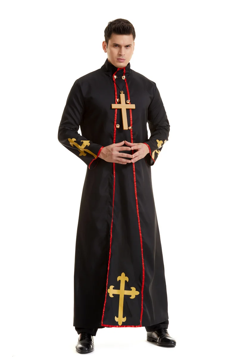 Halloween Medieval Catholic Church Religious Roman Pastor Costumes Jesus Christ Mary Godfather Missionary Robe Clergy Cassock