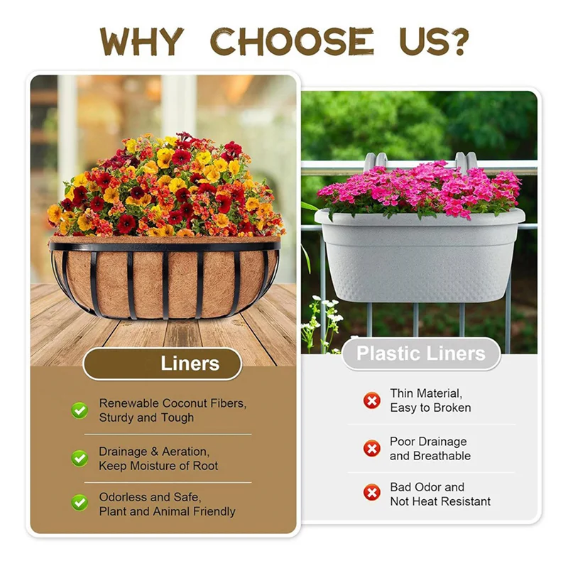 

AS60-8 Pack 24 Inch Trough Coconut Liners, Natural Coconut Liners For Wall Planter, Window Basket Deck Railing Planter