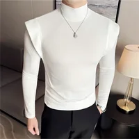 Camisetas de cuello medio alto con empalme de estilo coreano, camisetas falsas de dos piezas de manga larga de Color sólido, camisetas informales elásticas ajustadas 4XL-M