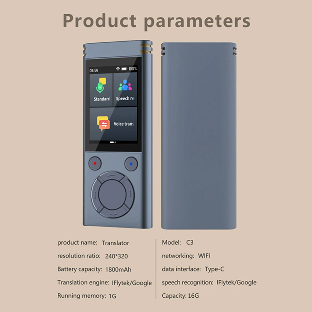 Dispositivo de traducción en tiempo Real Traductor de idiomas bidireccional de 138 idiomas Traductor instantáneo portátil para aprendizaje de viajes de negocios