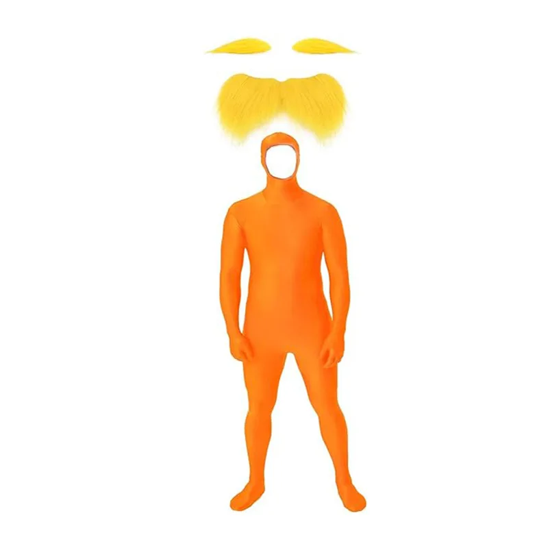 

Masquerade Orange Costume with Yellow Beard and Eyebrows, Face-Revealing Jumpsuit for Holiday Parties, Includes Beard and Eyebrows