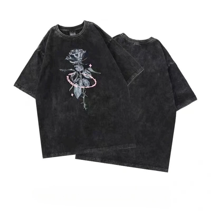 Oversized T-shirts for Women and Men American High Street Printed Cotton Tshirt Hip-hop Short Sleeved Tops Loose Half Sleeved T