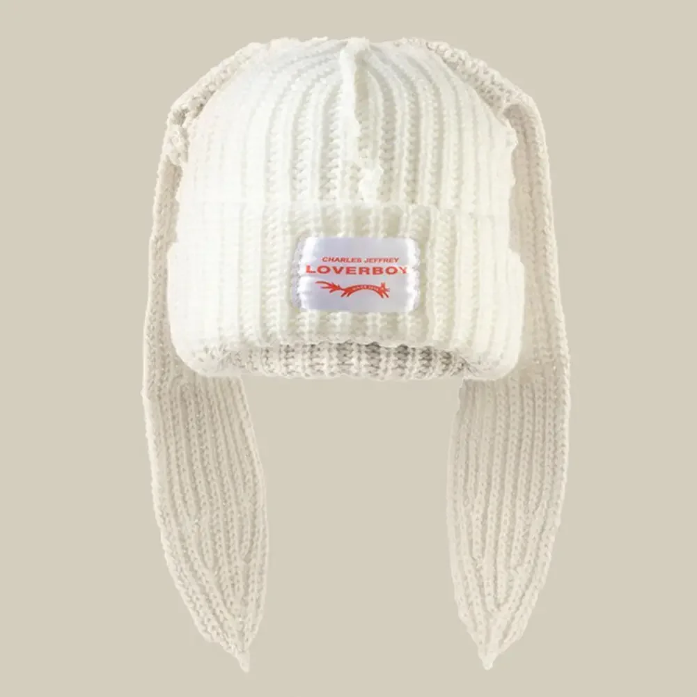 Cappello di lana lavorato a maglia con orecchie di coniglio Cappello da ragazzo per ragazza d'amore Cappello di moda di personalità di design di nicchia Cappello caldo autunno e inverno carino