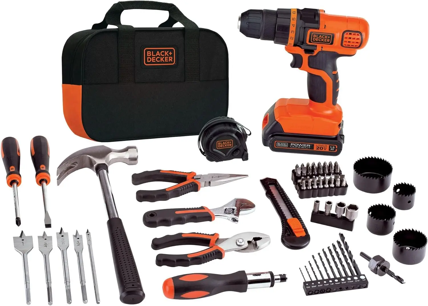 

Дрель BLACK+DECKER Max 20 В и набор домашних инструментов, 68 предметов (LDX120PK)