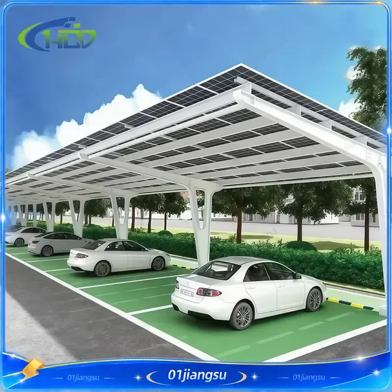 Solar Carport Carbon Steel Aluminum Alloy Waterproof Photovoltaic Parking Structure Car Park Panel Shed Garage Canopy Outdoor