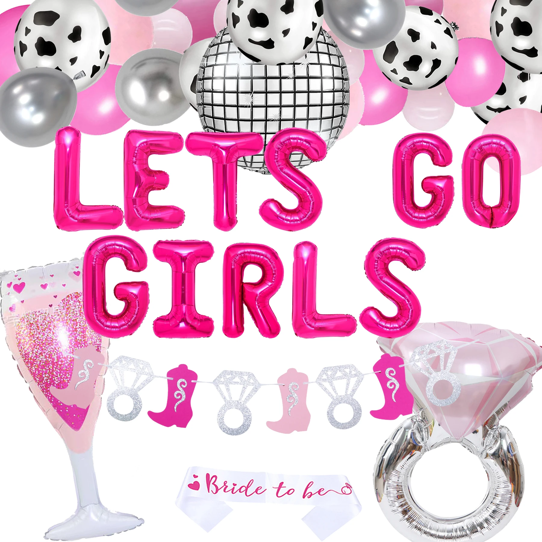 Hot Pink Silver Western Cowgirl Let's Go Girls Bachelorette Party Decoration Hot Pink Nashville Bridal Shower Bachelorette