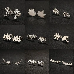 Small Stainless Steel Leaves Plant Earrings For Women Vintage Ear Piercing Stud Earrings For Teens Accessories Pendientes