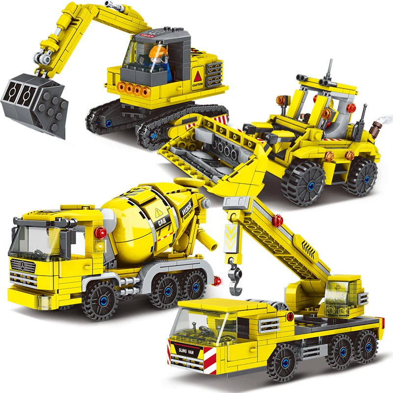 MOC Engineering Truck Building Blocks City Construction Crane Bulldozer Car Excavating Machinery Bricks Set Kids Toys Boys Gifts