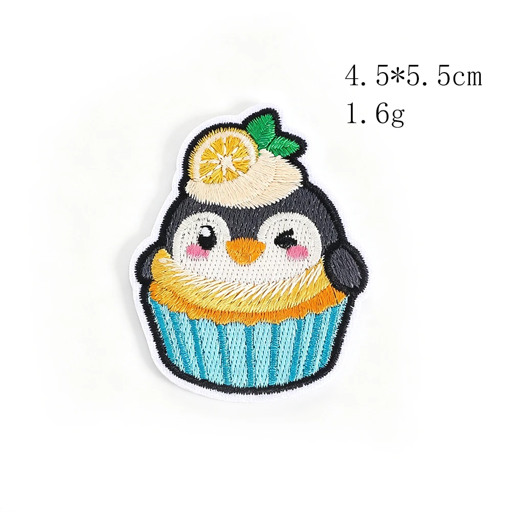 Kawaii Animal Food Embroidered Iron On Patch Cute Penguin Cat Fox Food Design For Kids Shirt Jacket Bag DIY Decor Sweet Kawaii
