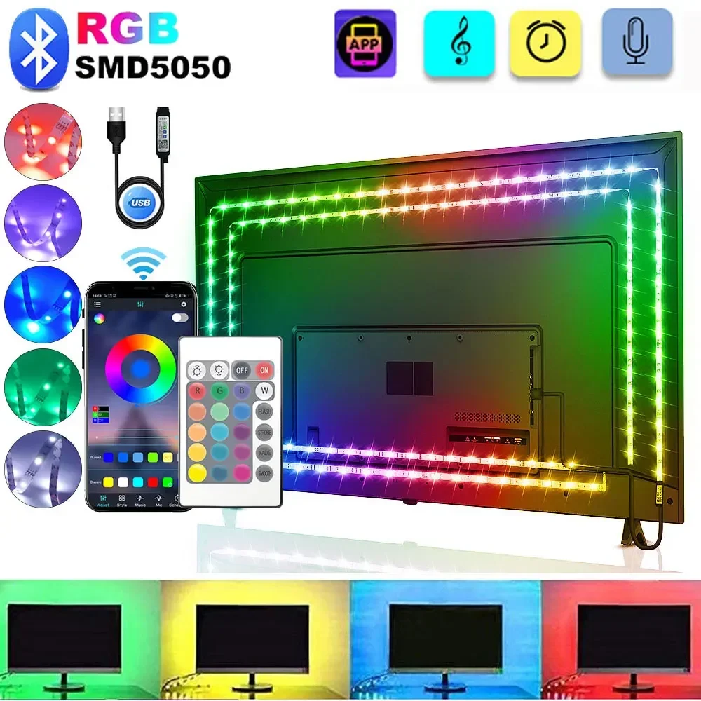 Światła Led taśma Rgb listwy Led 5050 Usb 20M dekoracja ścienna 5V Bluetooh biała wstęga Led wielobarwna podświetlenie Tv 5M