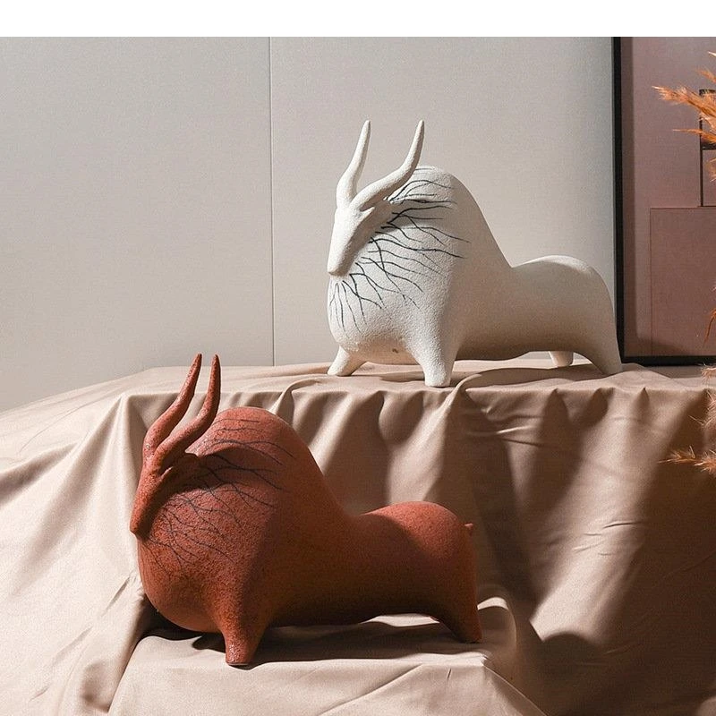 Abstract Cattle Artwork Sculpture Ceramic Crafts Bull Ornaments Desk Decoration Porcelain Statue Room Aesthetics Decor