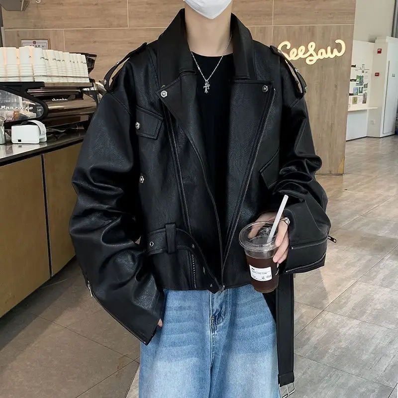 

Juspinice American Coffee Colored Studded Leather Jacket for Men Explosive Street Design High-end Short Motorcycle Jacket