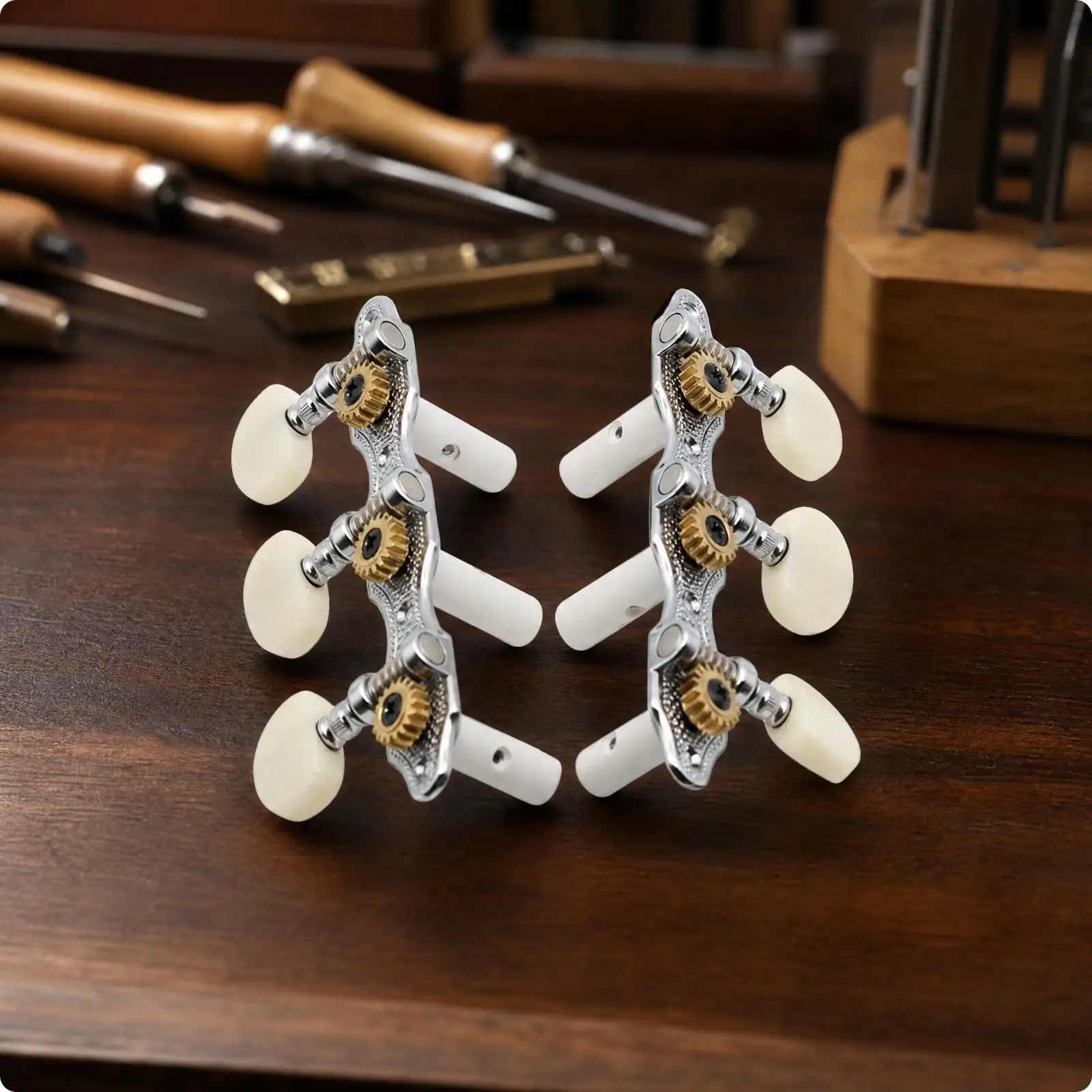 Guitar Tuning Pegs Classical Style Copper Gear Machine Assembly Silver Knobs for Acoustic Guitar Repair Replacement Parts