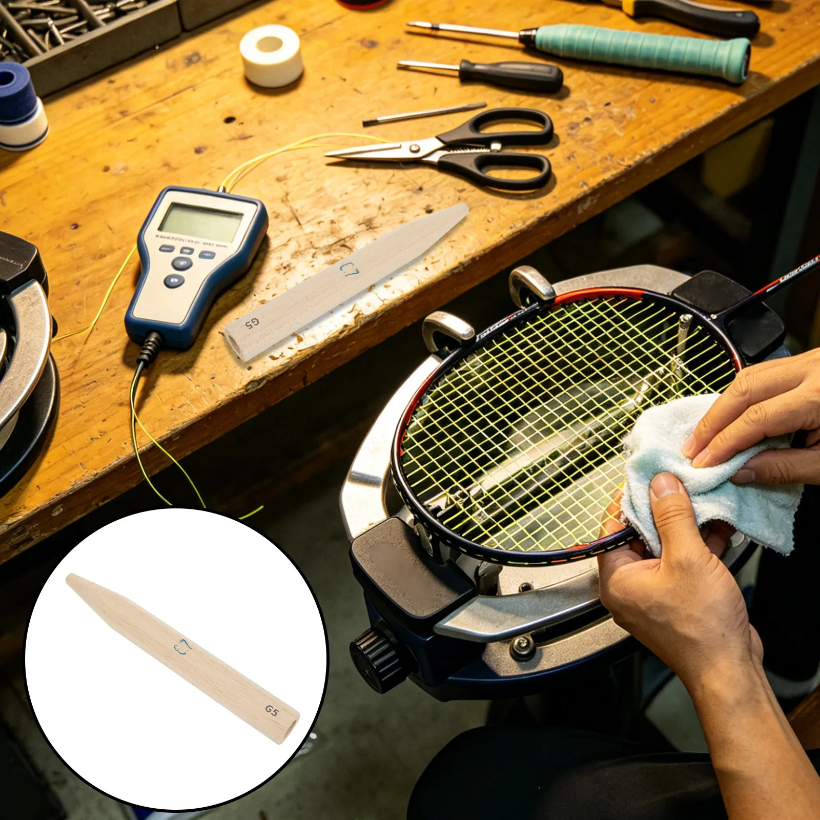 

Badminton Racket Wooden Handle Grip Replacement Part Ergonomic Sweat Resistant Racket Grip Repair Accessory for Training Match