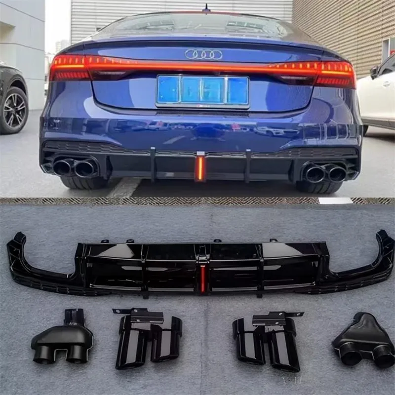 

For Audi A7 2019-2025 High Quality ABS Bright Black Car Rear Bumper Lip Diffuser Exhaust Spoiler Back Car Accessories Body Kit