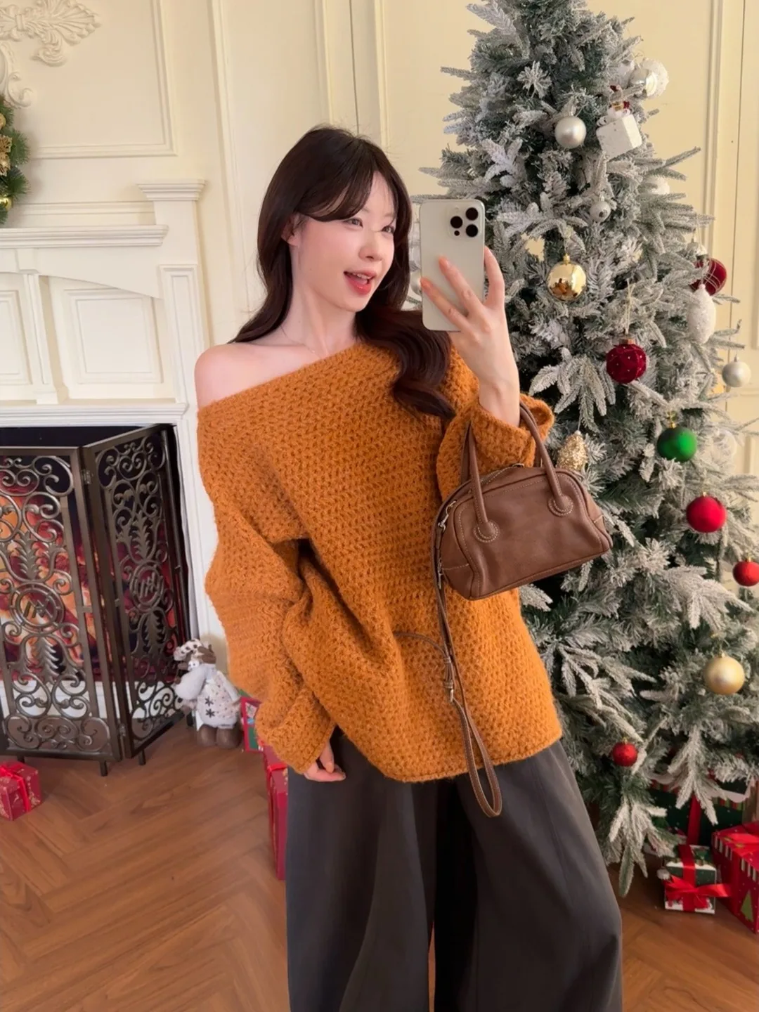 

plus Size Lazy Style Shoulder Bared Long Sleeve Knitted Sweater Women's Autumn Winter Loose Slimming Casual Top Korean Style