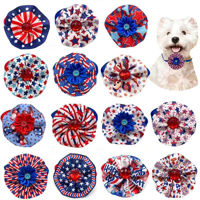 30/50pcs American Independence Days Dog Cat Bowties Collars 4th of July Holiday Puppy Small Dog Bow Tie Pet Grooming Supplies