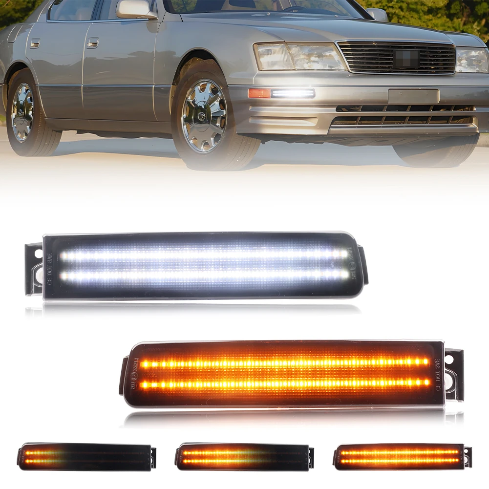 2PCS Front Bumper Parking Light DRL Side Marker Light Turn Signal Light W/ Switchback Dynamic LED For 1995 1996 1997 Lexus LS400