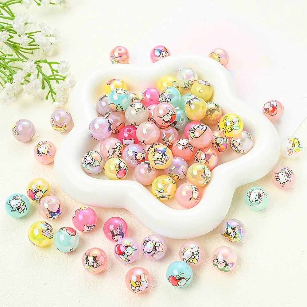 

10 шт. разноцветных акриловых бусин Sanrio My Melody Hello Kitty Pompompurin для изготовления держателей для сосок, браслетов и ожерелий своими руками