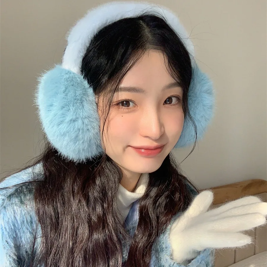 Süße gefrorene blaue Ohrenschützer, exquisite Nachahmung von Kaninchenfell, weiche, bequeme Ohrabdeckung, Winter, Outdoor, Frau, Mann, warme Accessoires