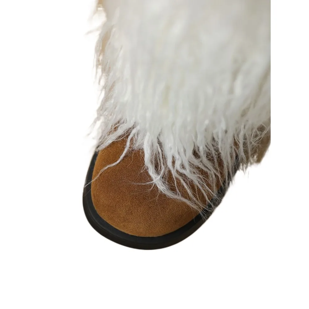 Winter Warm Furry Knee High Boots Women Suede Low Heel Faux Fur Long Boots Brown 34-43 124-11 view 4