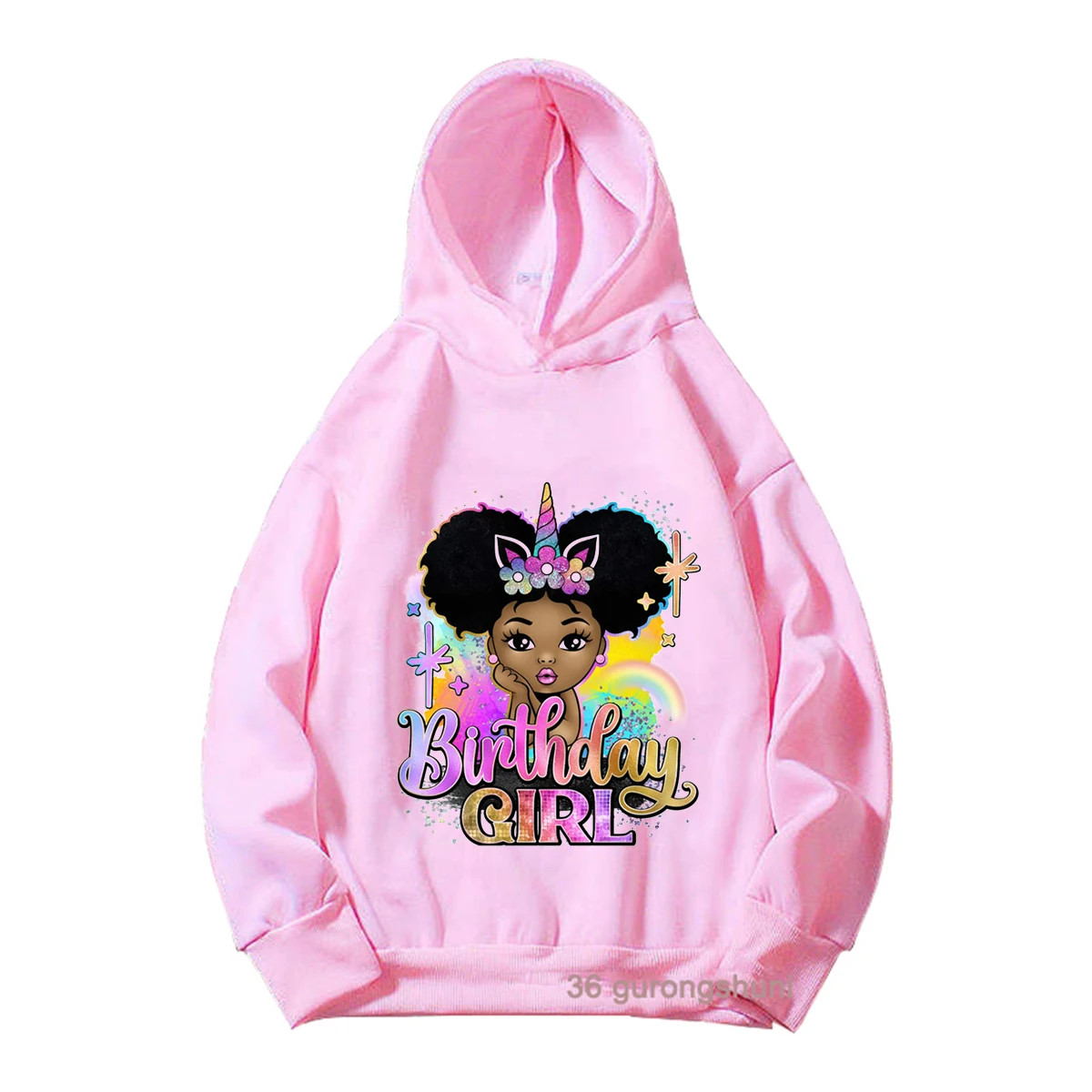 

Kawaii Girls Hoodies Black Girl Magic Afro Princess Happy Birthday Girls Hoodies Fashion Children's Long Sleeve Sweatshirt Coat