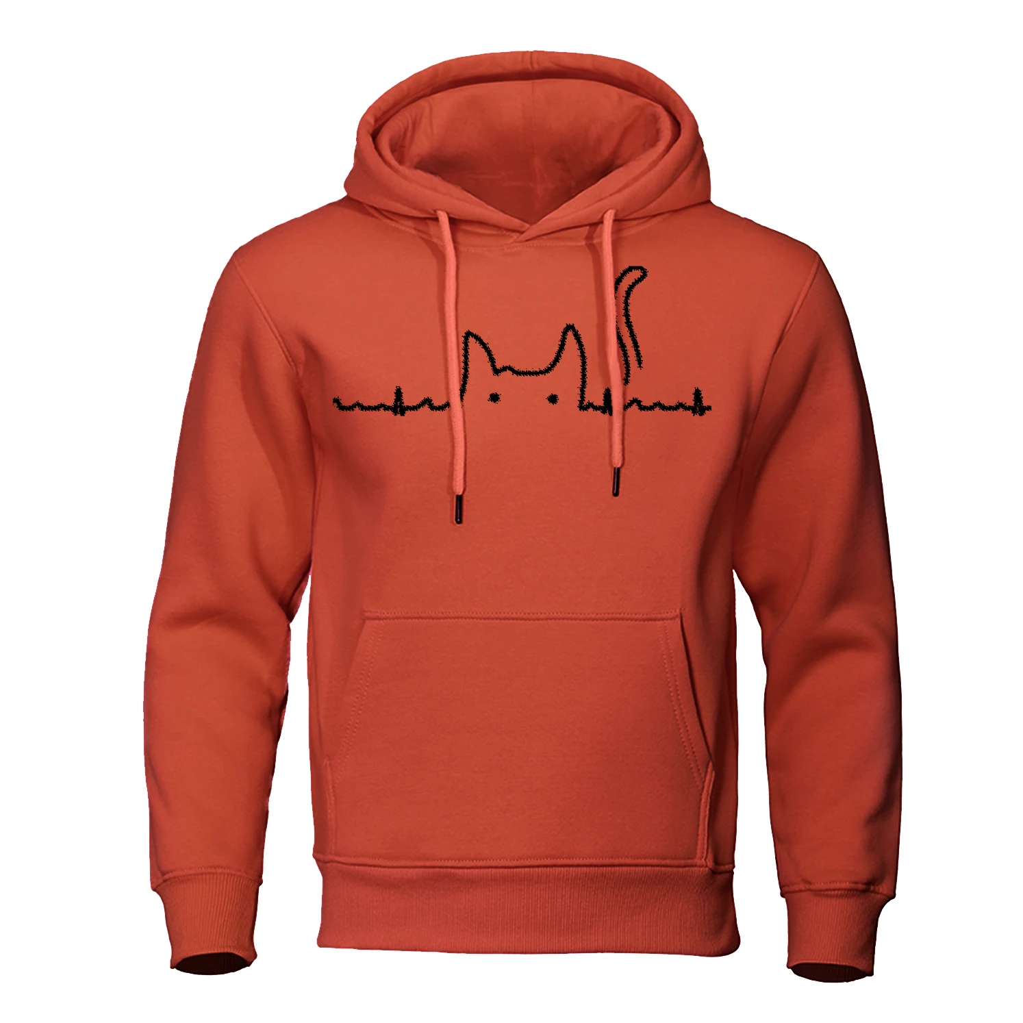 Cat Tail Electrocardiogram Kawaii Hoody Mens Crewneck Street Sweatshirt Hip Hop New Casual Clothes Pullovers Fleece Loose Hoodie