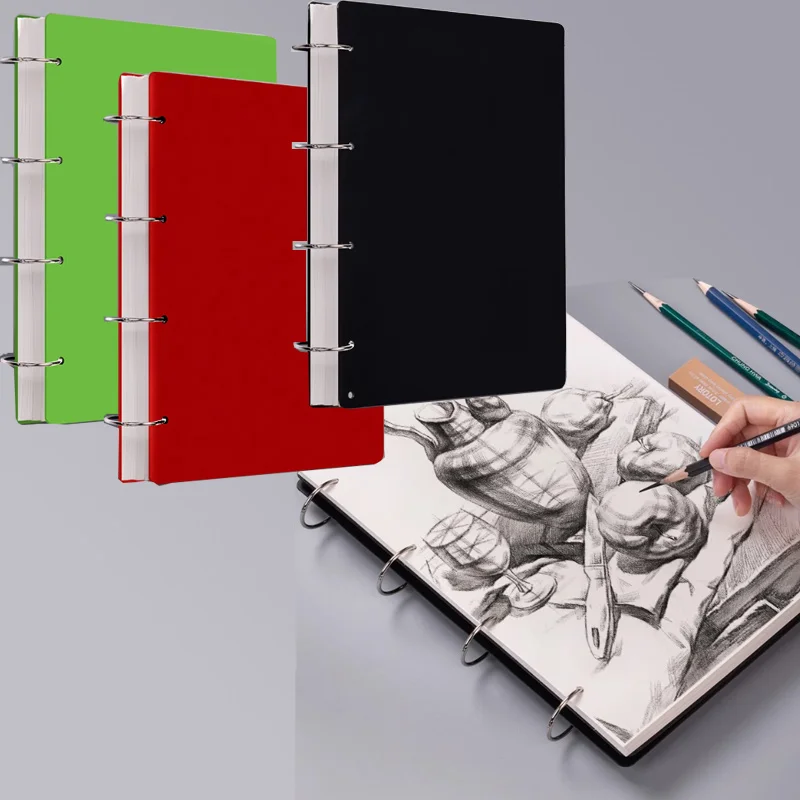 

A4 Loose-leaf Sketchbook 60 Sheets/120 Pages 160gsm Thickened Paper Removable Colored Pencils Marker Watercolor Outdoor Sketch